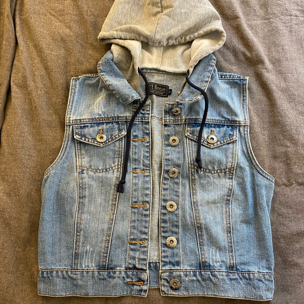 Jean Vest Jacket with Hood